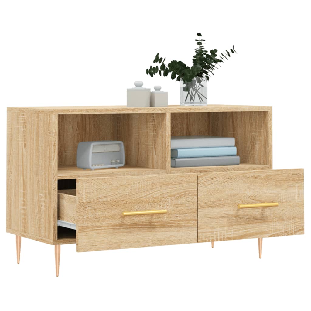 Meuble TV 80x36x50 cm ouvré en bois couleur chêne