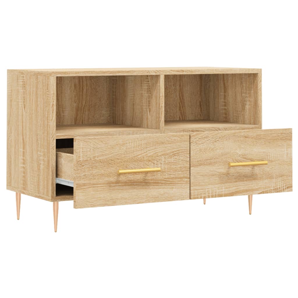 Meuble TV 80x36x50 cm ouvré en bois couleur chêne