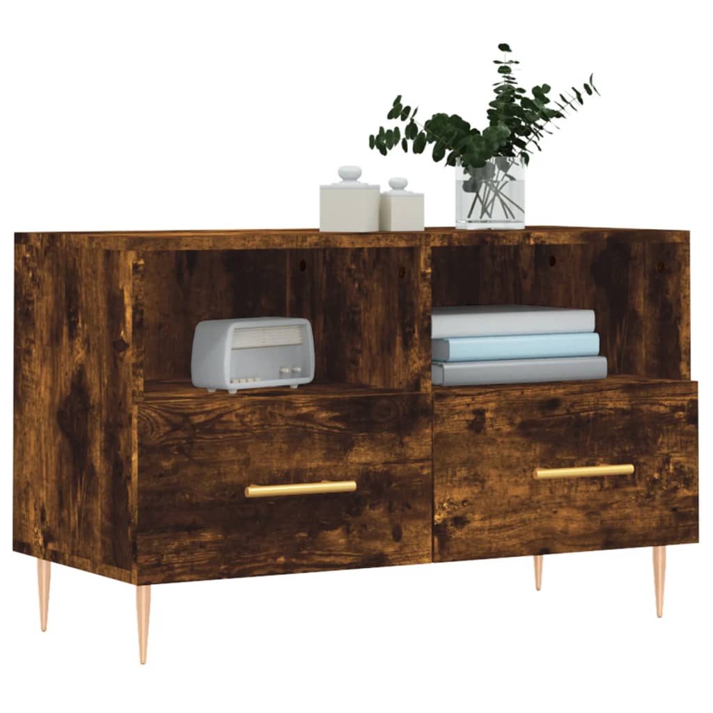 Meuble TV 80x36x50 cm ouvré en bois couleur chêne