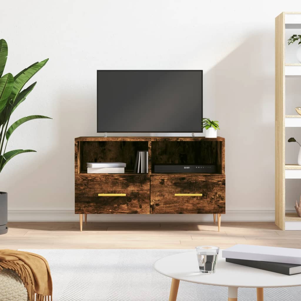 Meuble TV 80x36x50 cm ouvré en bois couleur chêne