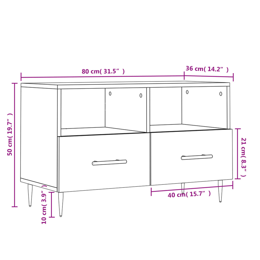 Meuble TV 80x36x50 cm ouvré en bois couleur chêne