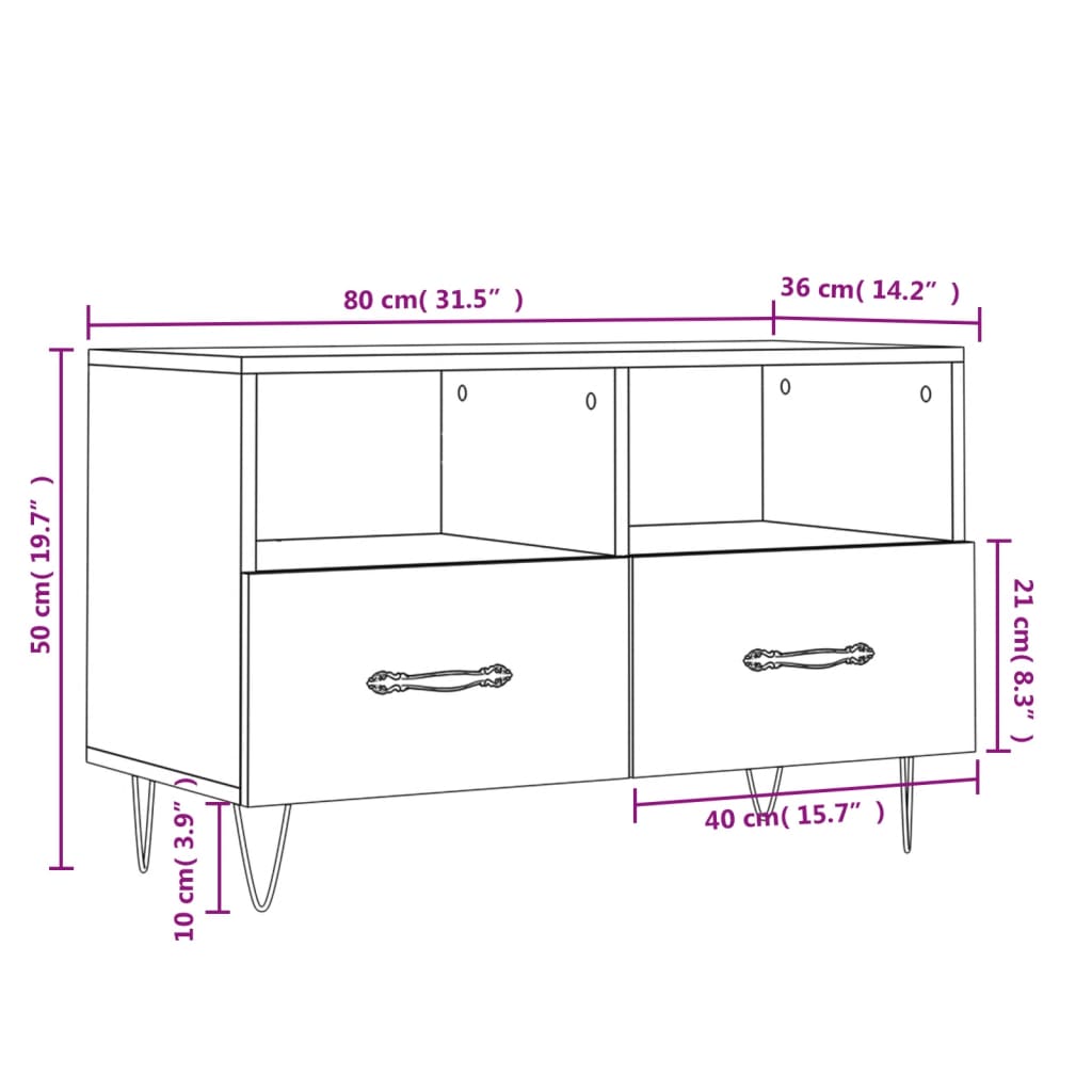 Meuble TV 80x36x50 cm finition bois couleur chêne marron