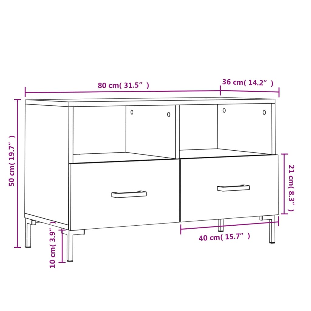 Meuble TV 80x36x50 cm ouvré en bois couleur chêne