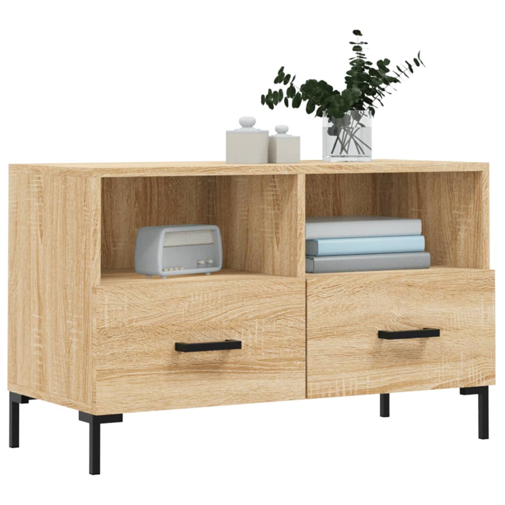 Meuble TV 80x36x50 cm ouvré en bois couleur chêne