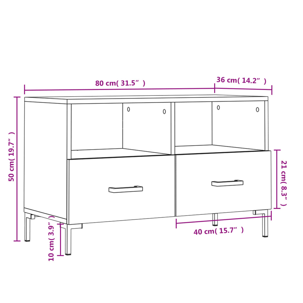 Meuble TV 80x36x50 cm ouvré en bois couleur chêne