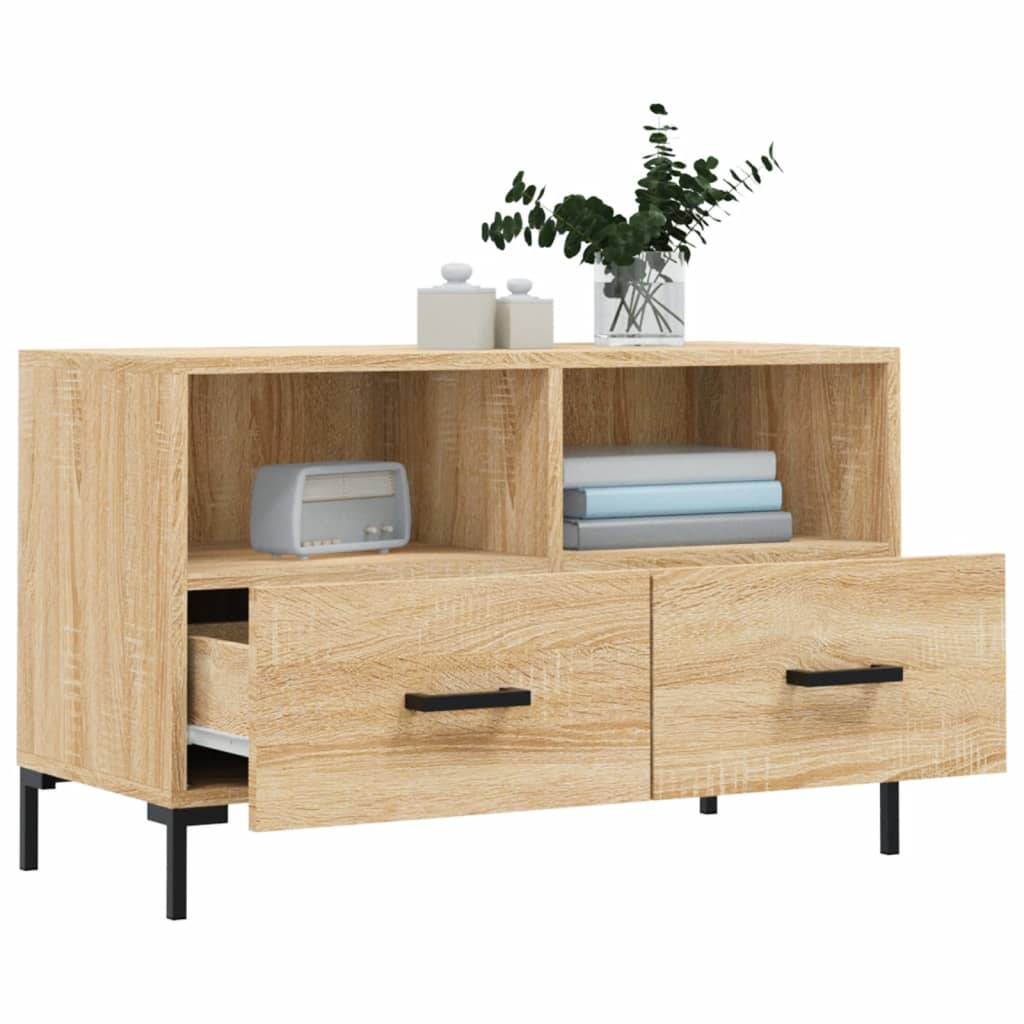 Meuble TV 80x36x50 cm ouvré en bois couleur chêne