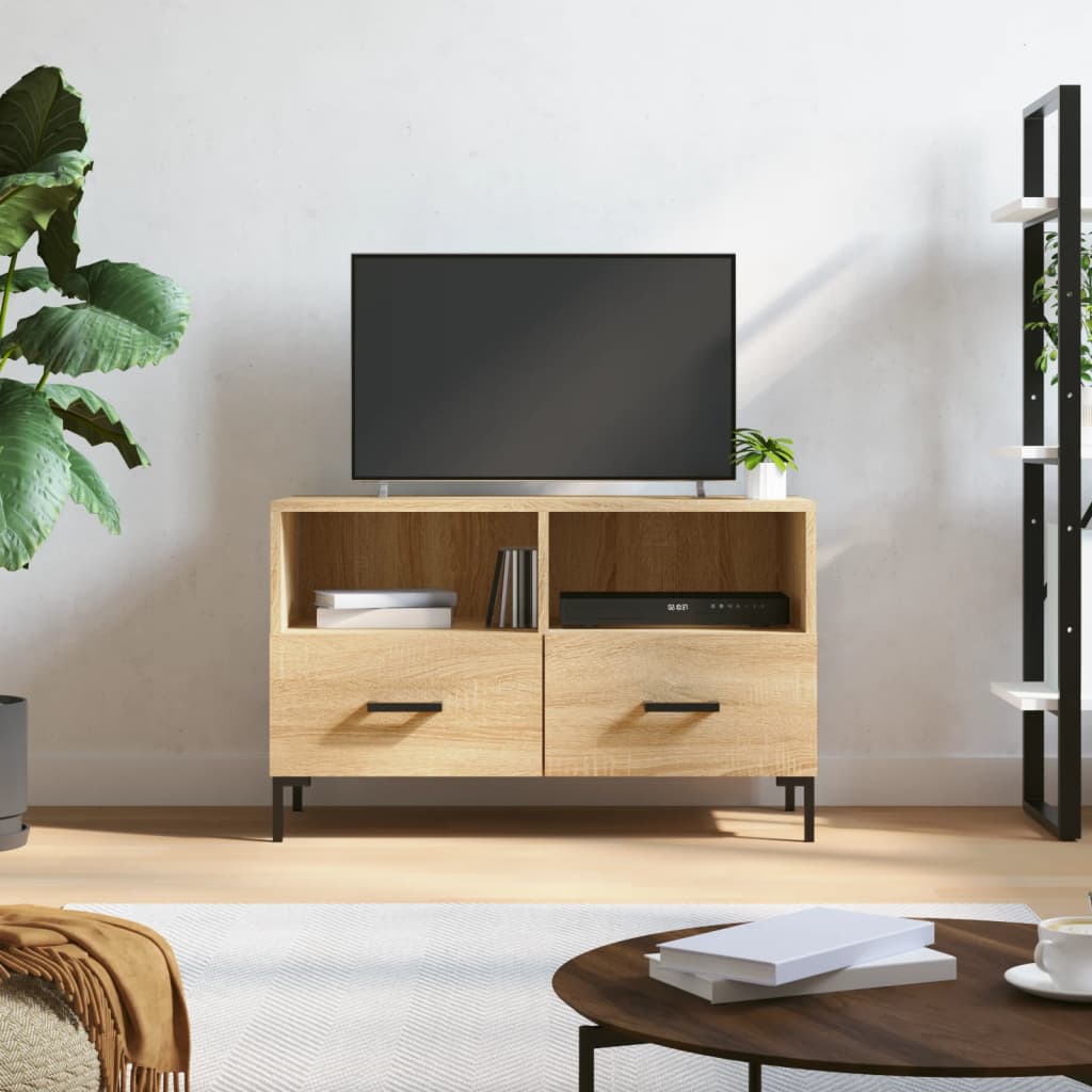 Meuble TV 80x36x50 cm ouvré en bois couleur chêne