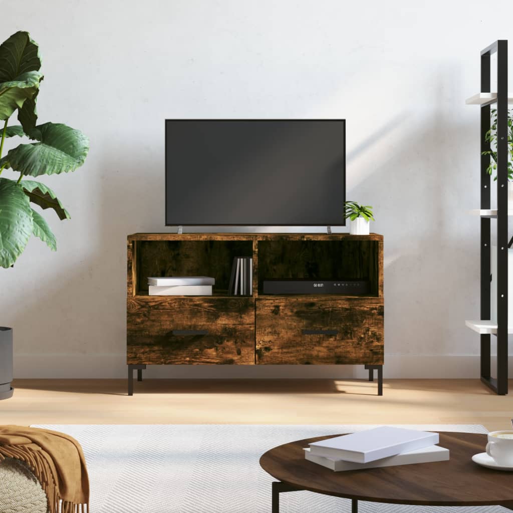 Meuble TV 80x36x50 cm ouvré en bois couleur chêne