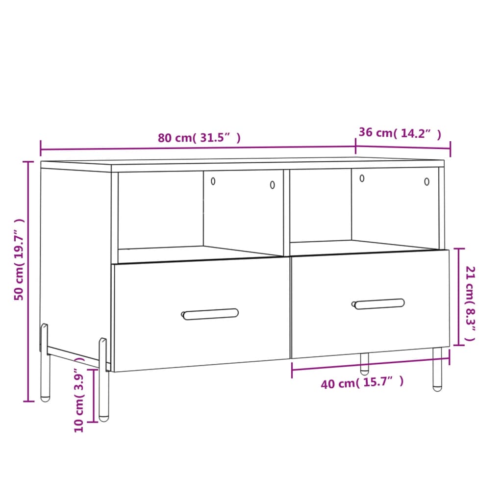 Meuble TV 80x36x50 cm en bois travaillé