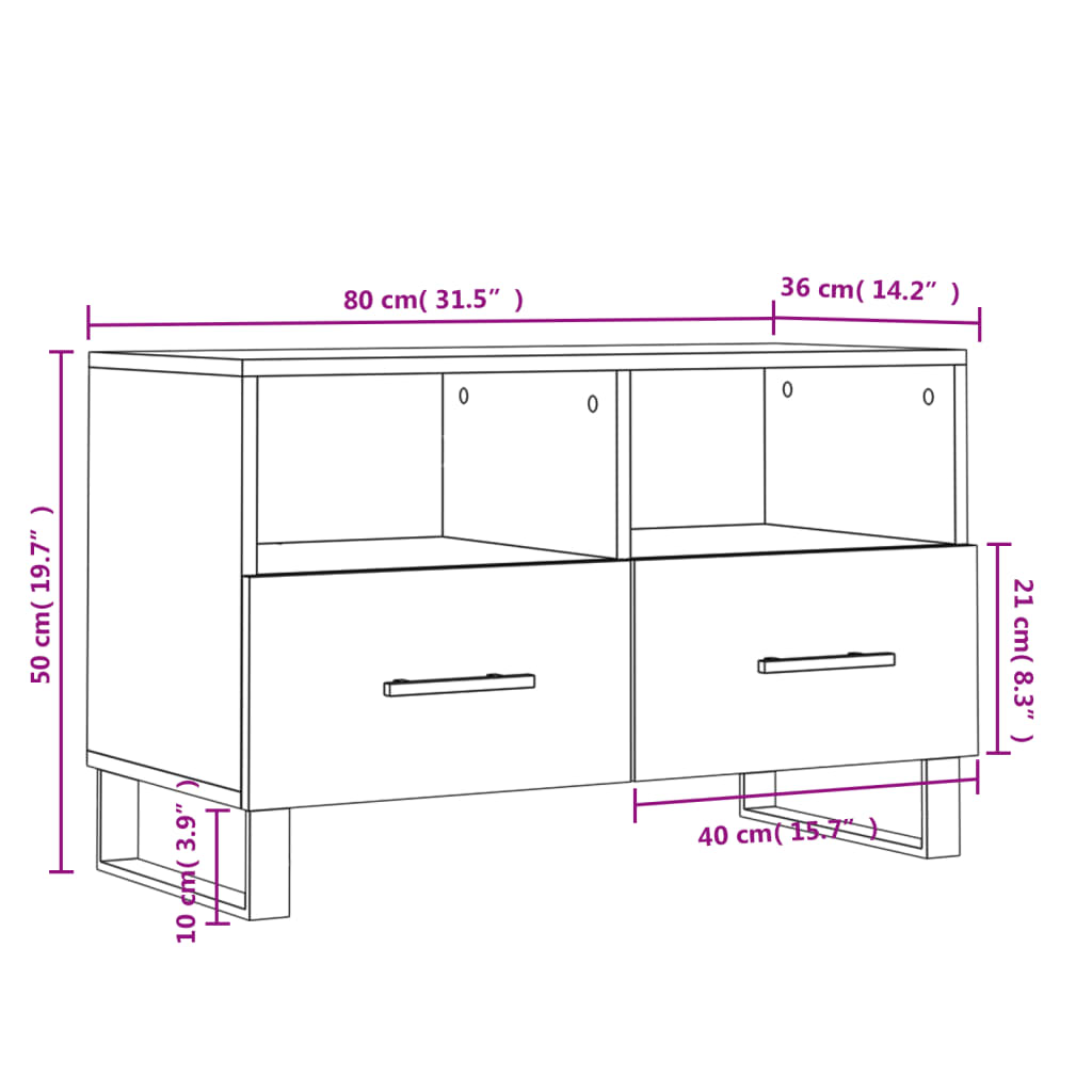 Tv-meubel 80x36x50 cm bewerkt hout