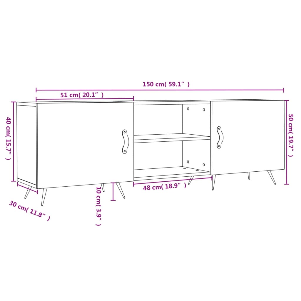 Meuble TV 150x30x50 cm en bois travaillé