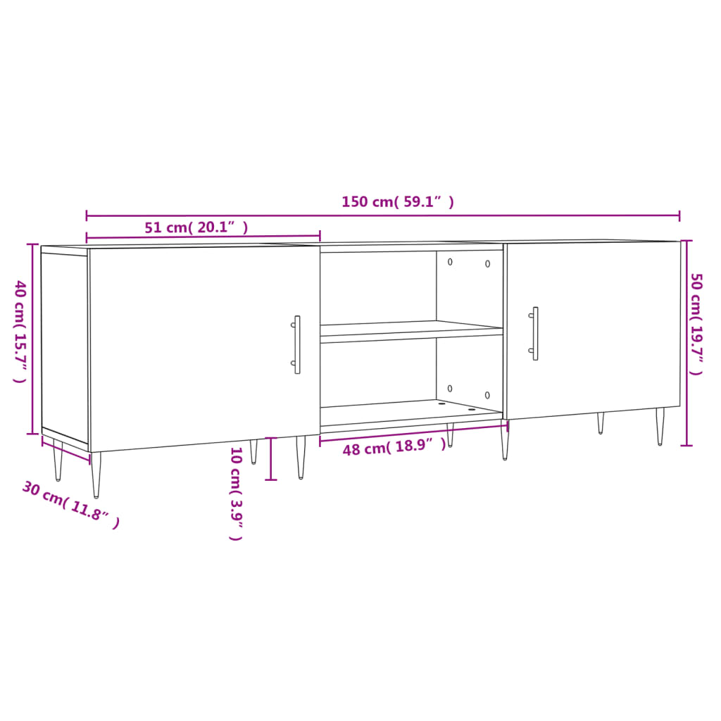 Tv-meubel 150x30x50 cm bewerkt hout