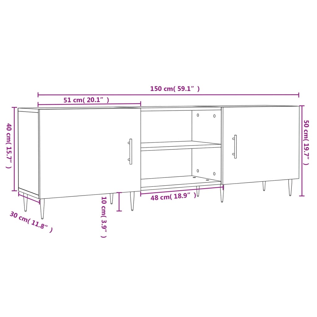 Meuble TV 150x30x50 cm en bois travaillé