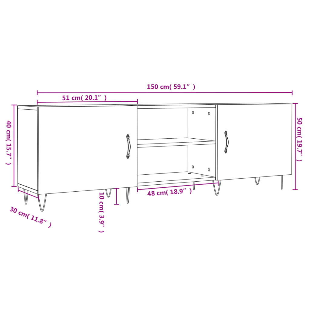 Tv-meubel 150x30x50 cm bewerkt hout zwart