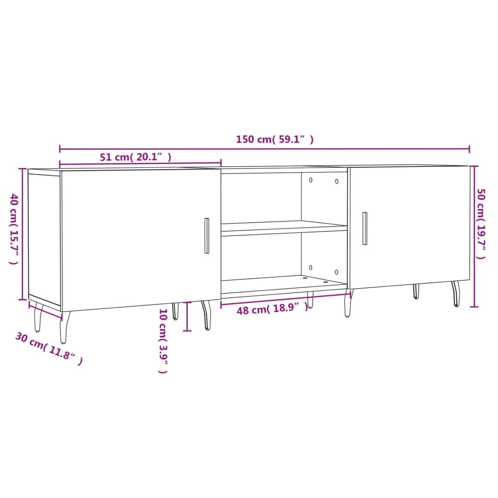 Meuble TV 150x30x50 cm en bois travaillé