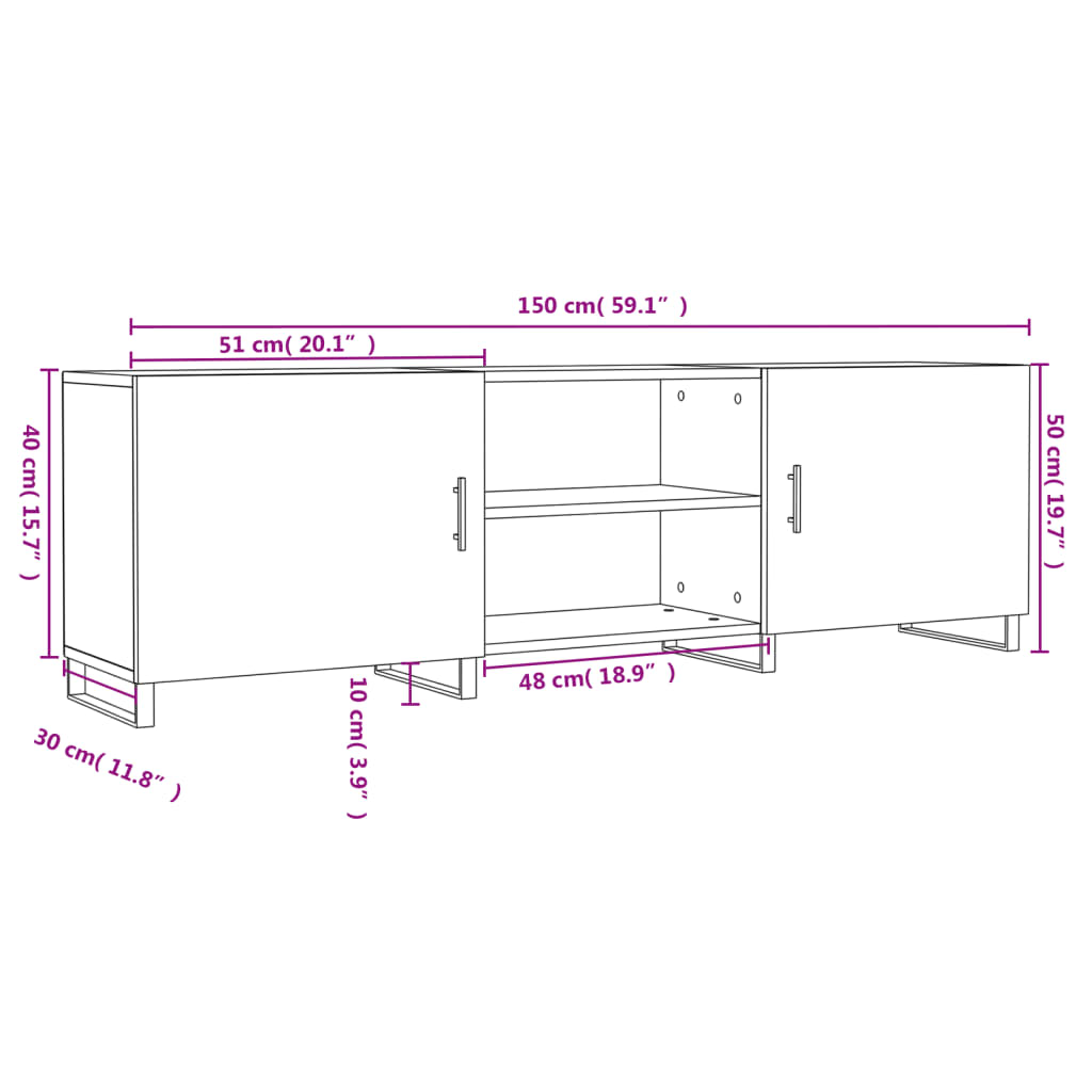 Meuble TV 150x30x50 cm en bois travaillé