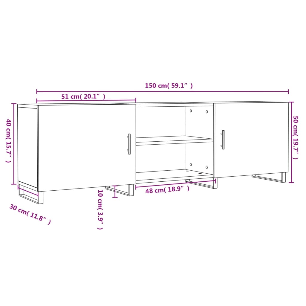 Meuble TV 150x30x50 cm finition bois couleur chêne marron