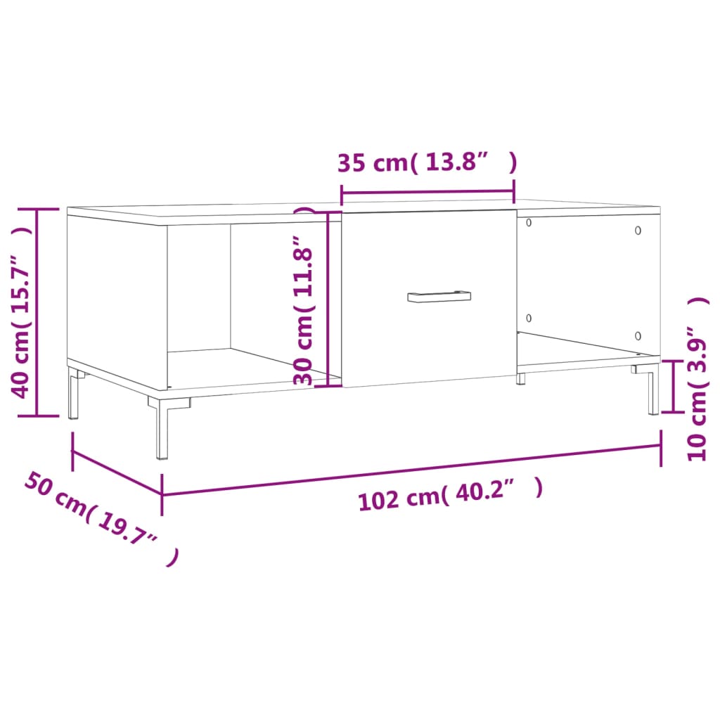 Salontafel 102x50x40 cm bewerkt hout eikenkleurig