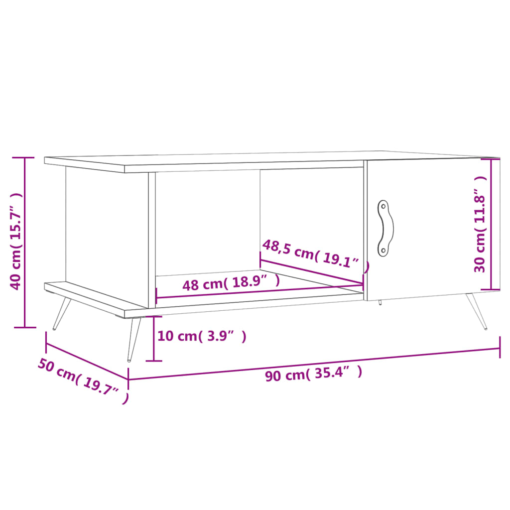 Table basse 90x50x40 cm en bois travaillé