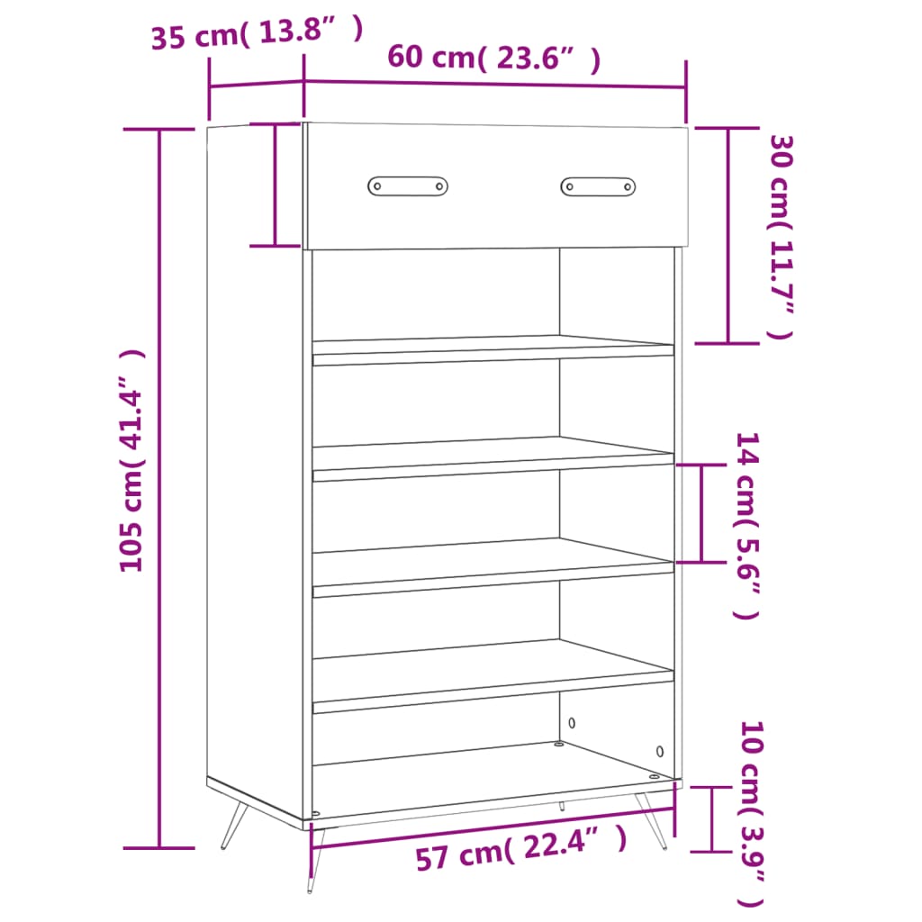 Schoenenkast 60x35x105 cm bewerkt hout