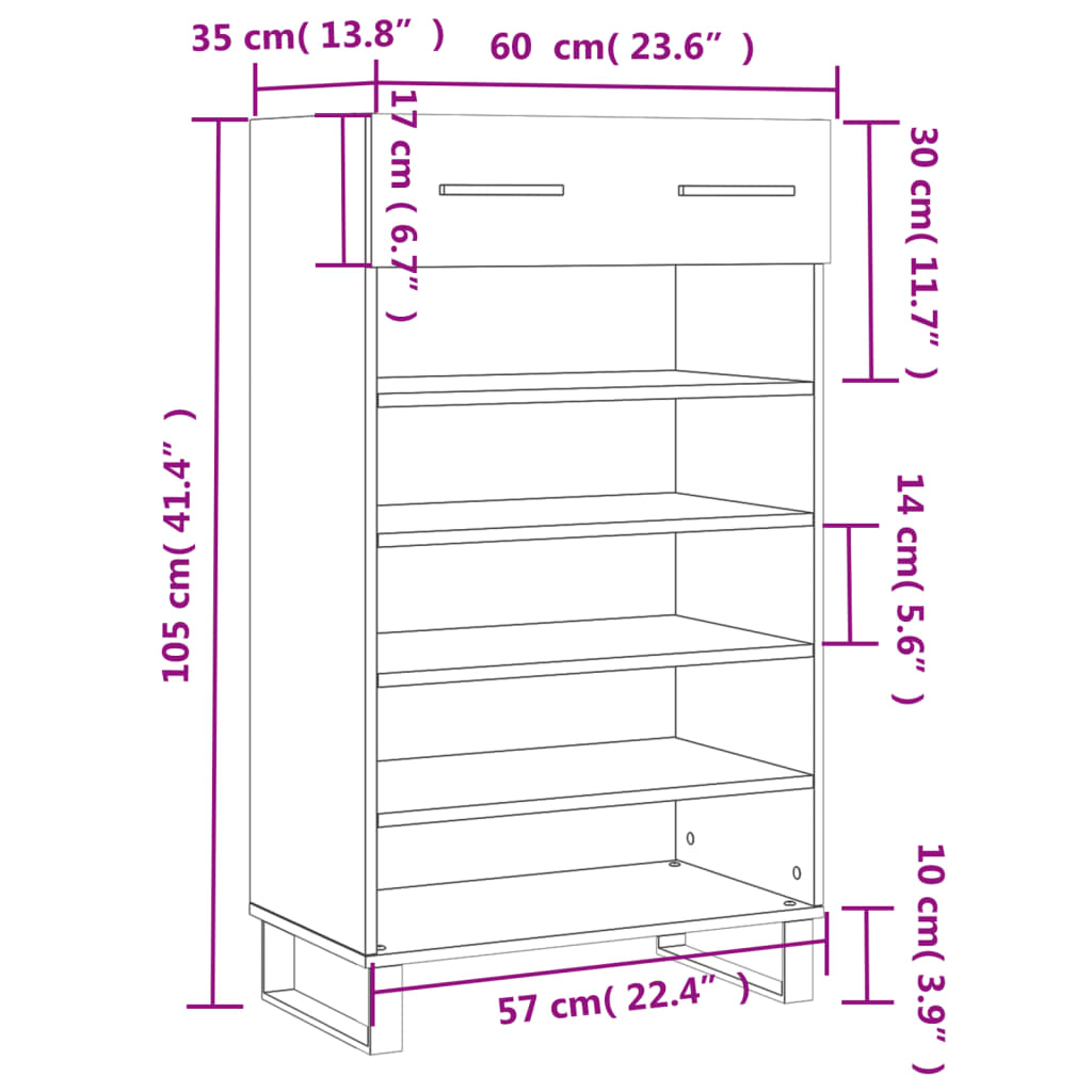 Schoenenkast 60x35x105 cm bewerkt hout eikenkleurig