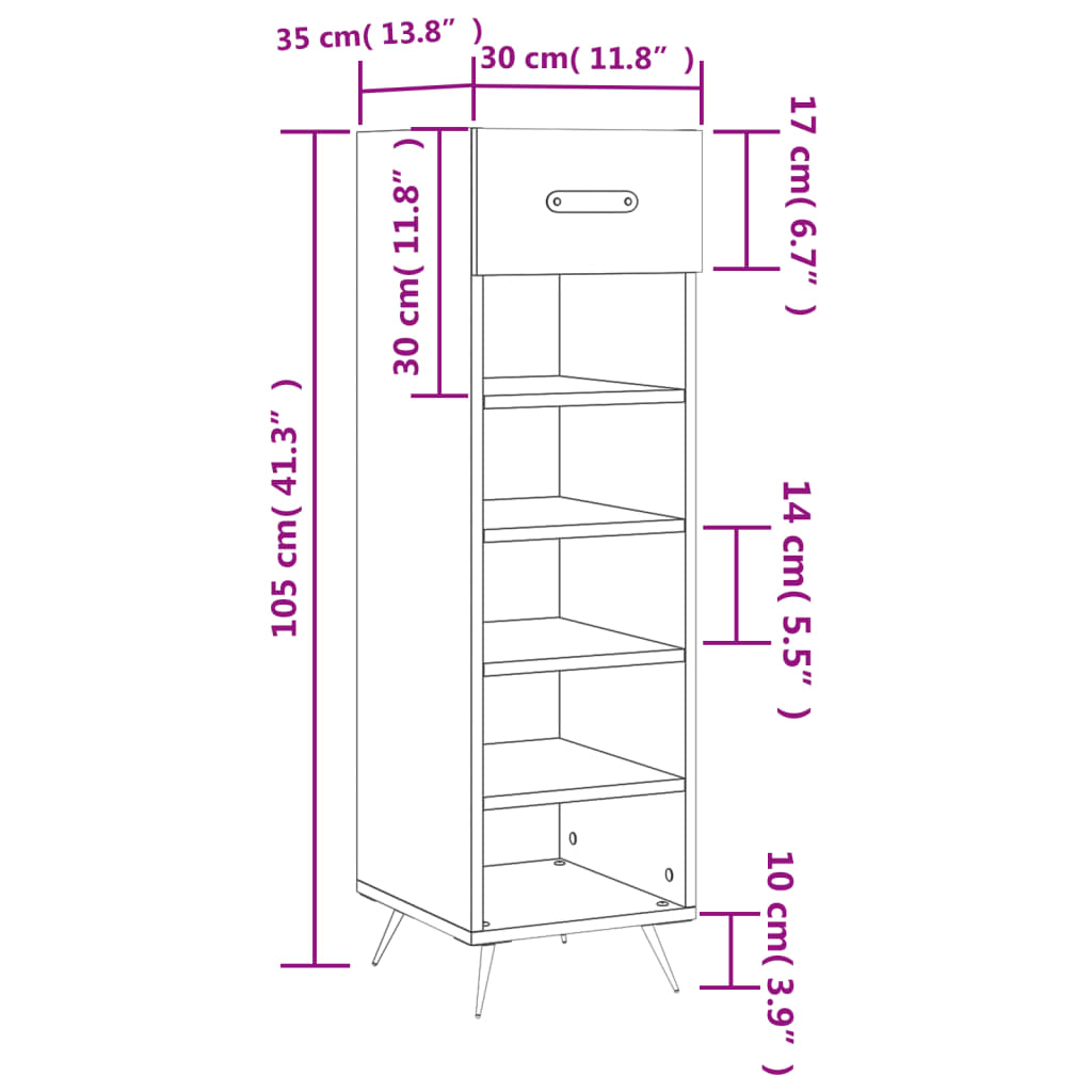 Schoenenkast 30x35x105 cm bewerkt hout