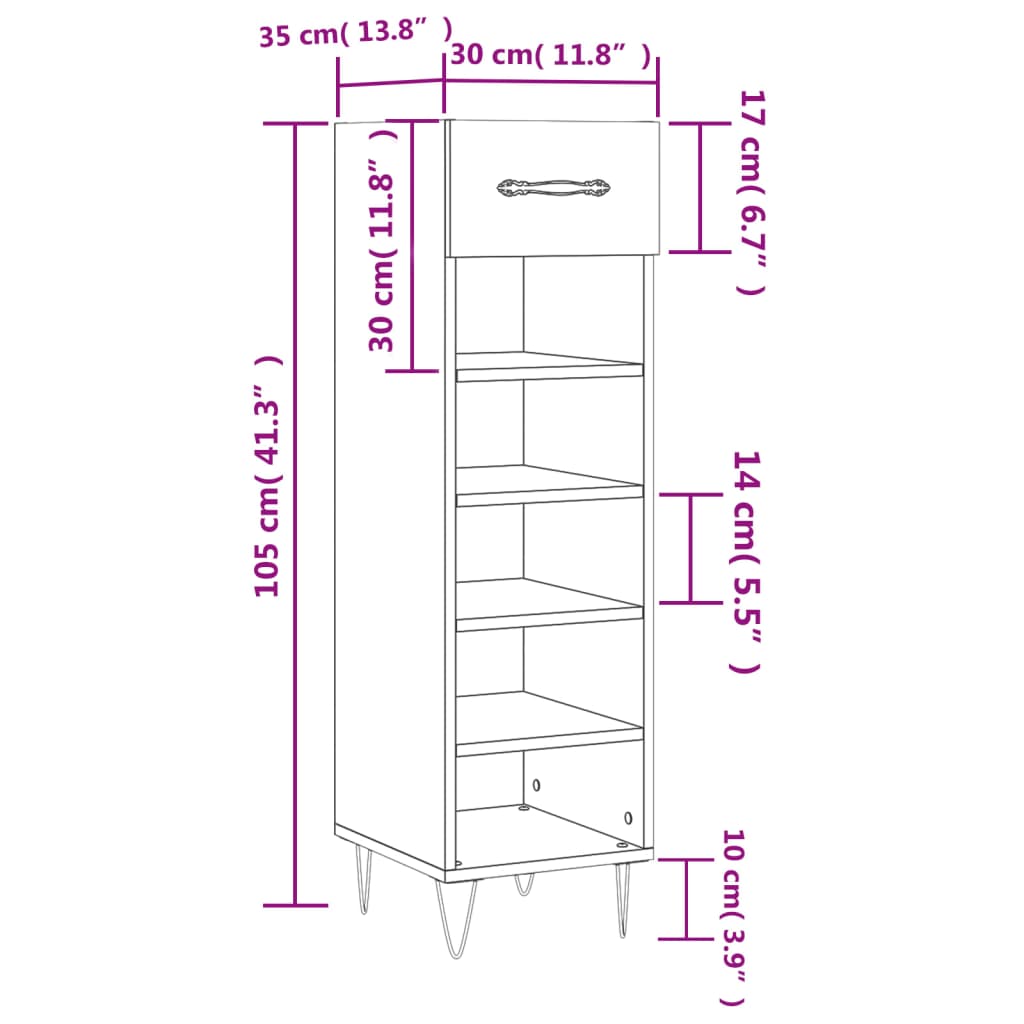 Schoenenkast 30x35x105 cm bewerkt hout eikenkleurig