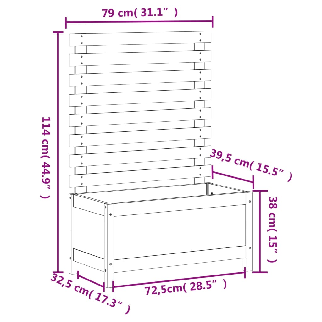 Plantenbak met rek 79x39,5x114 cm massief