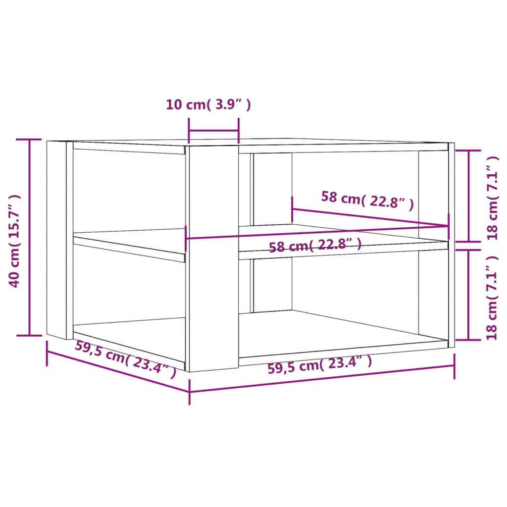 Table basse 59,5x59,5x40 cm en bois travaillé