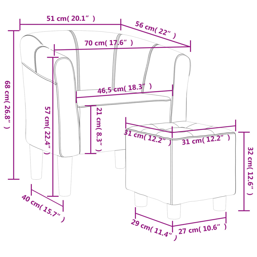 Chaise baquet avec repose-pieds en tissu