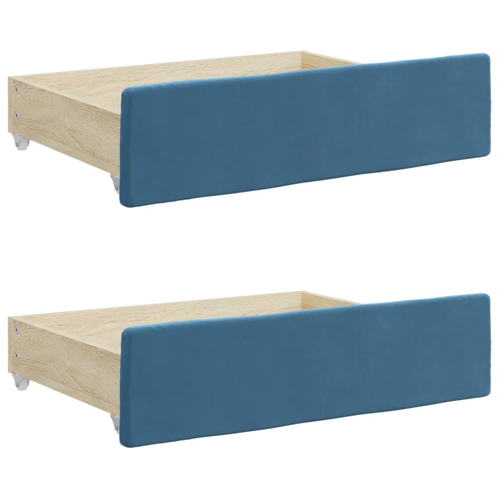 Tiroirs de lit 2 pcs bois ouvragé et velours