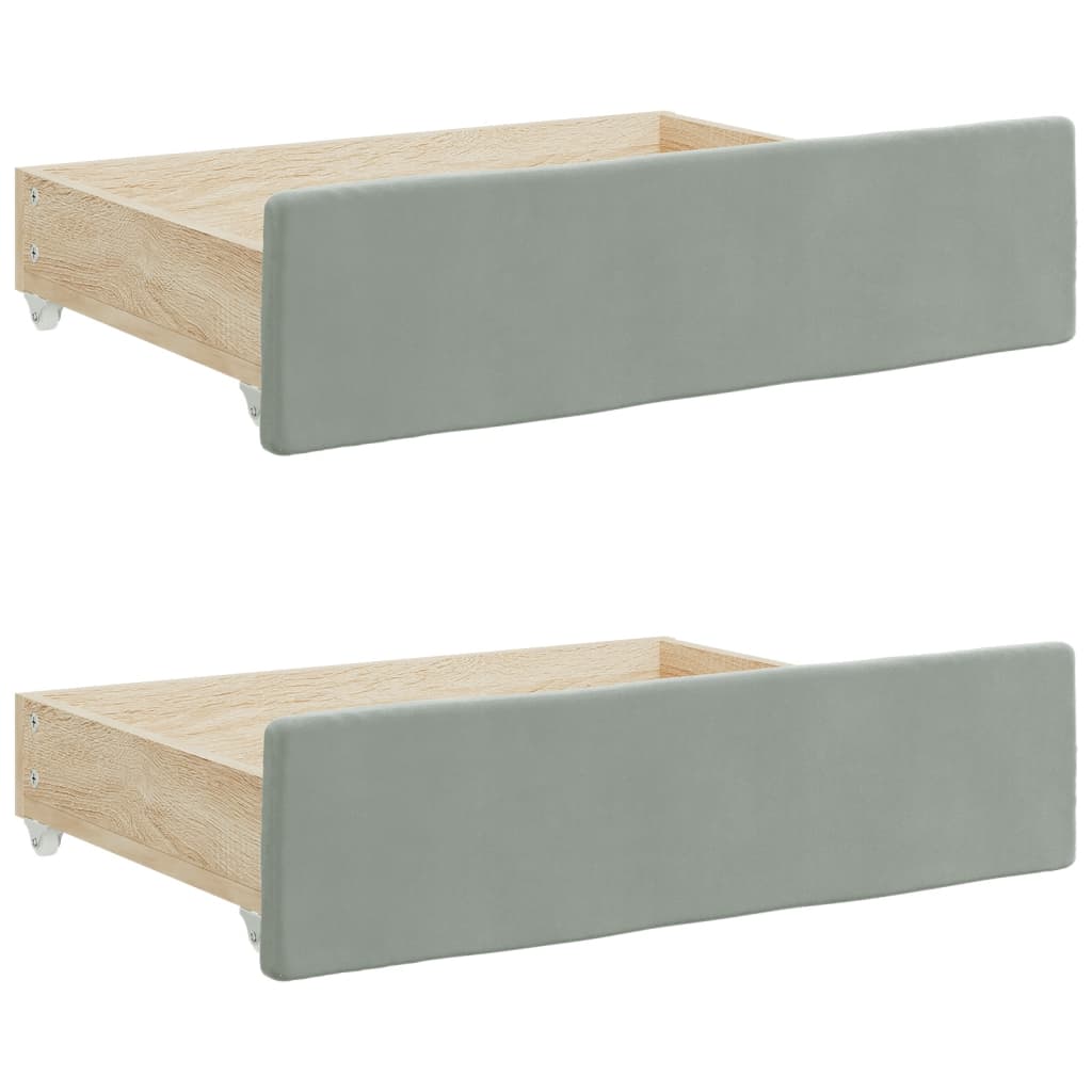 Lit tiroirs de rangement 2 pcs bois ouvragé et velours