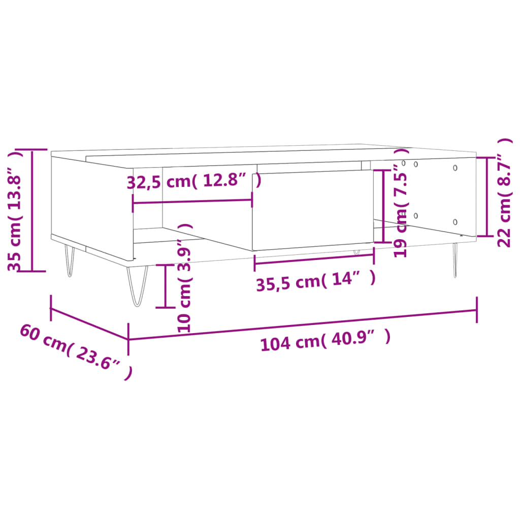 Table basse 104x60x35 cm en bois travaillé