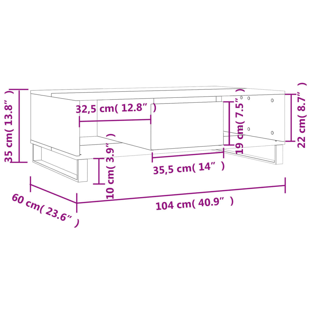 Salontafel 104x60x35 cm bewerkt hout