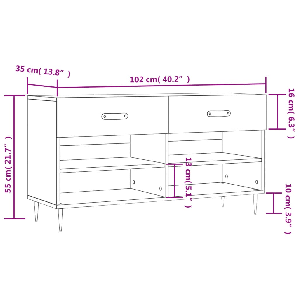 Banc à chaussures 102x35x55 cm en bois travaillé