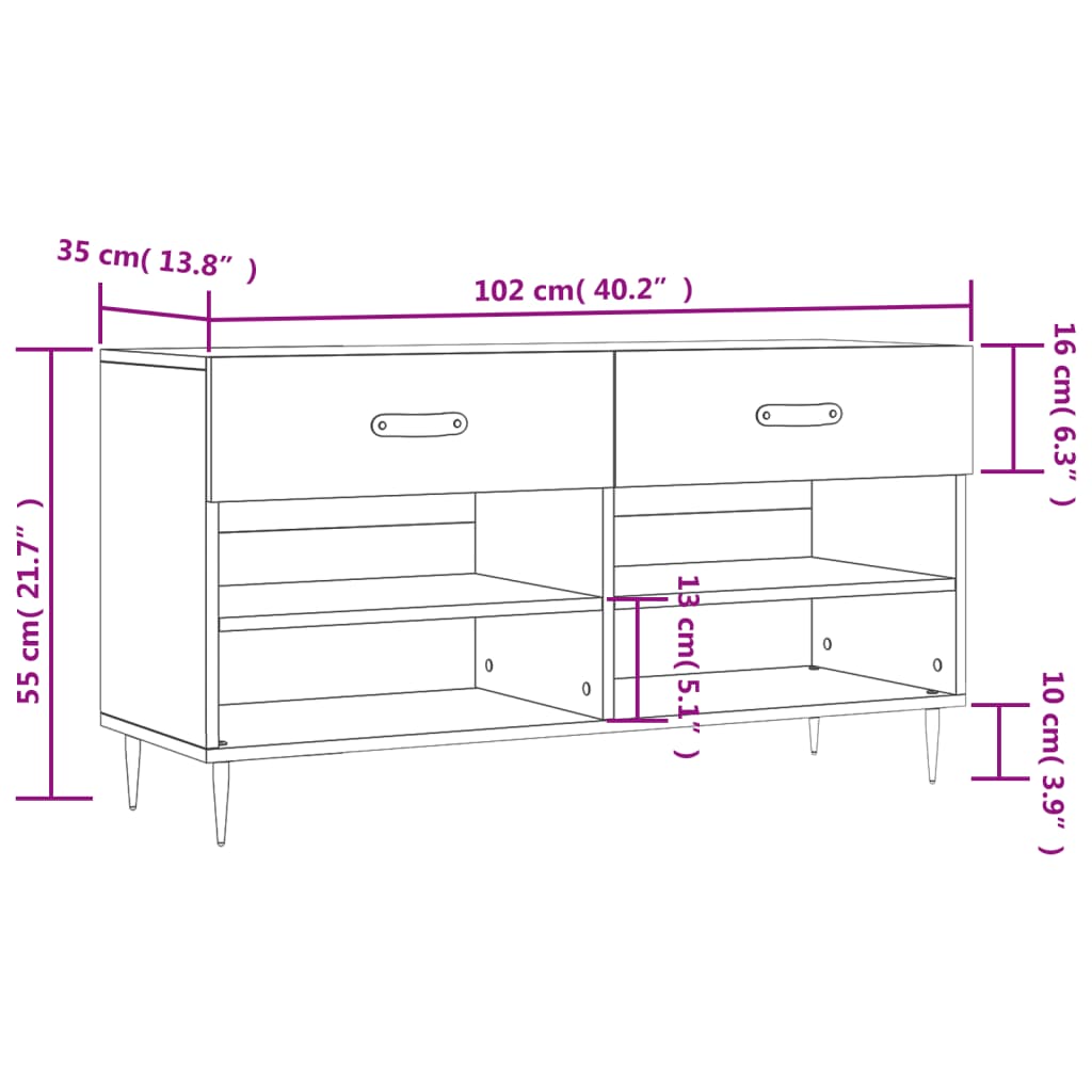 Banc à chaussures 102x35x55 cm en bois travaillé