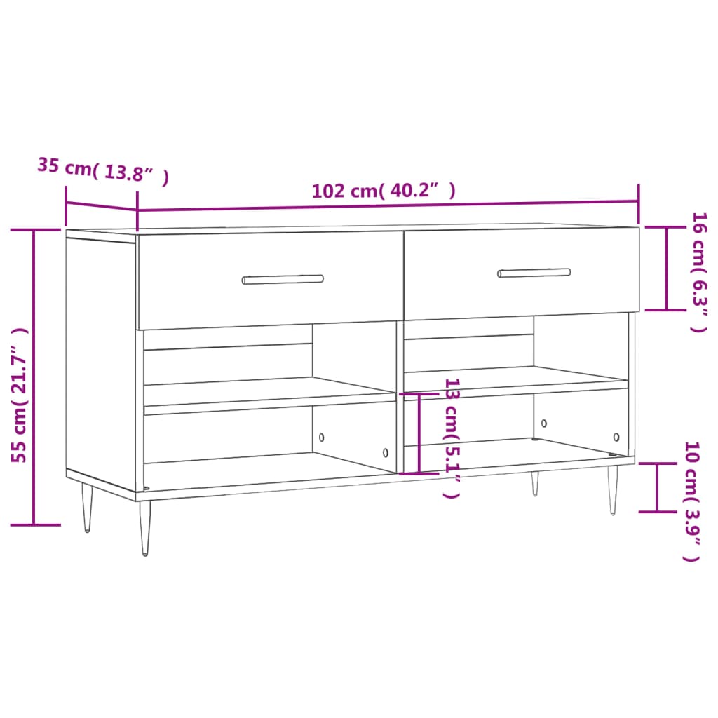 Schoenenbank 102x35x55 cm bewerkt hout