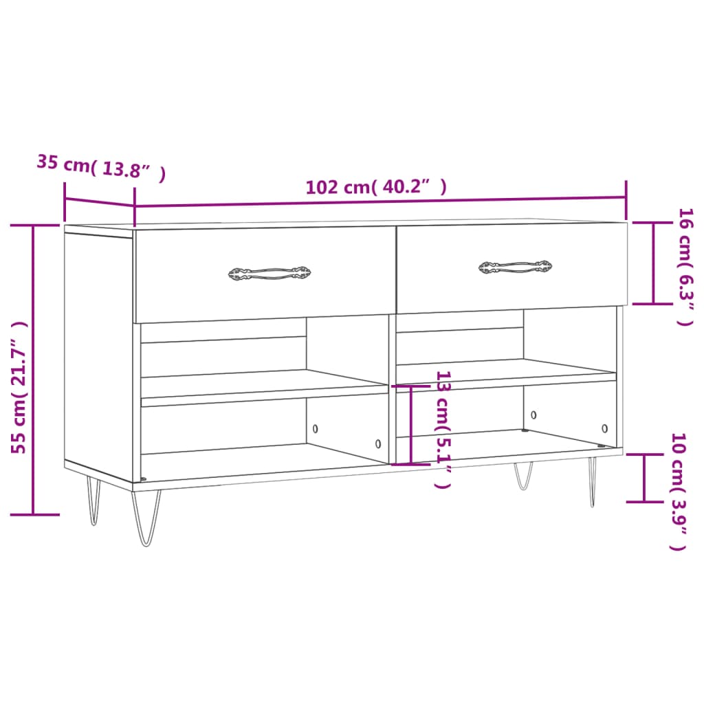 Banc à chaussures 102x35x55 cm en bois travaillé