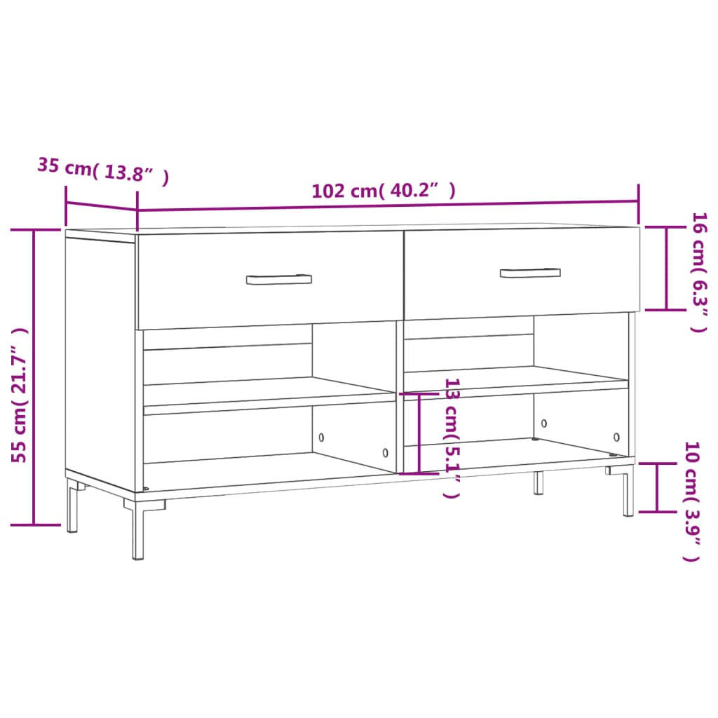 Schoenenbank 102x35x55 cm bewerkt hout eikenkleur