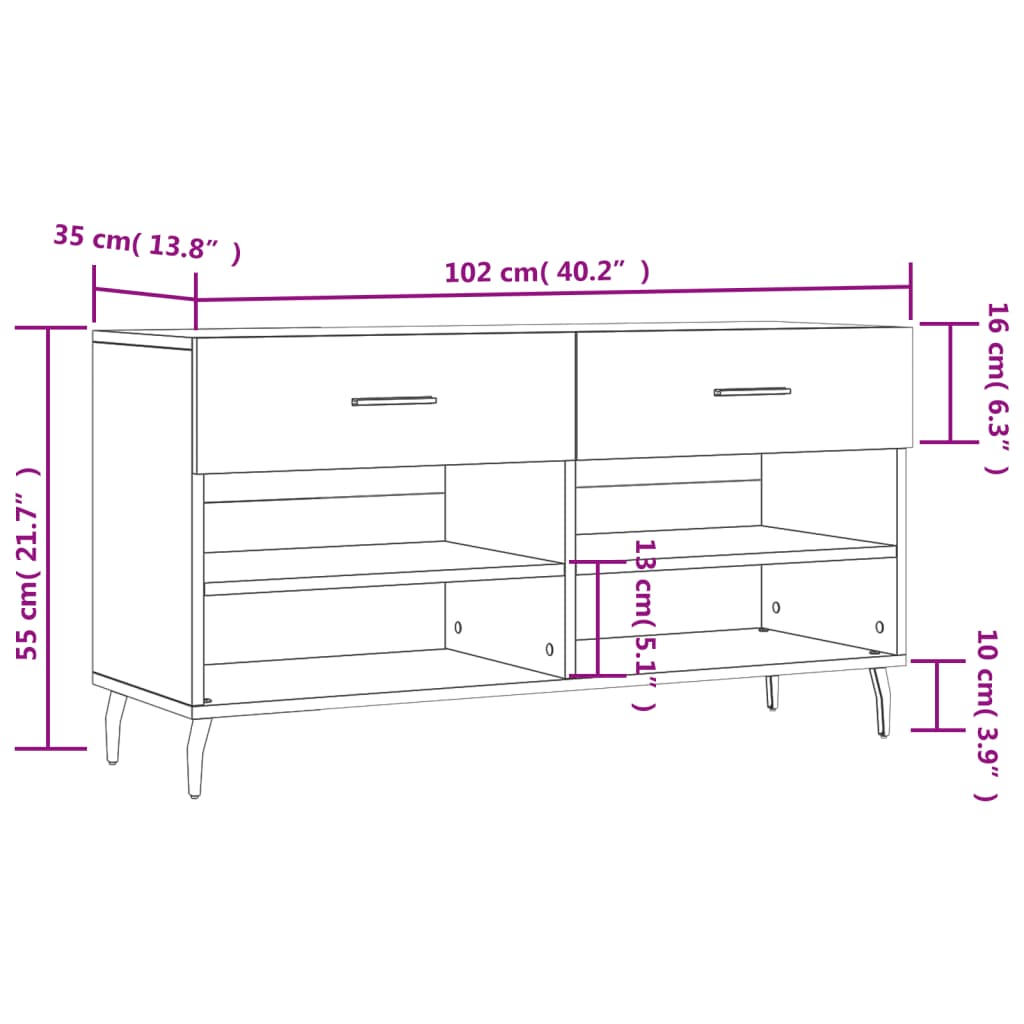 Banc à chaussures 102x35x55 cm en bois travaillé