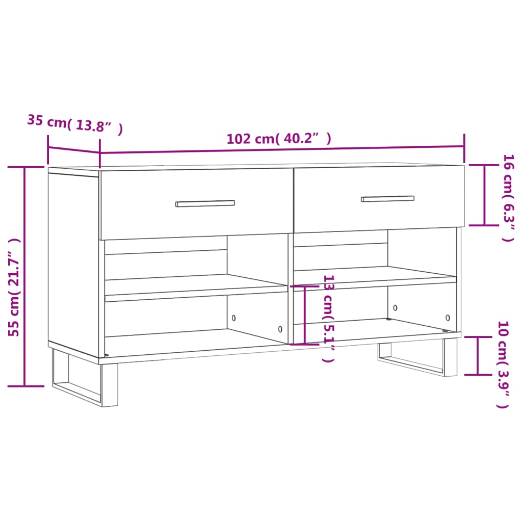 Banc à chaussures 102x35x55 cm en bois travaillé