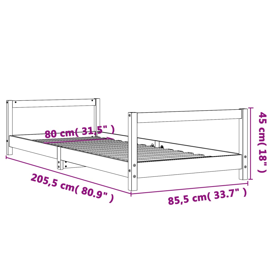 Cadre de lit enfant 70x140 cm en pin massif