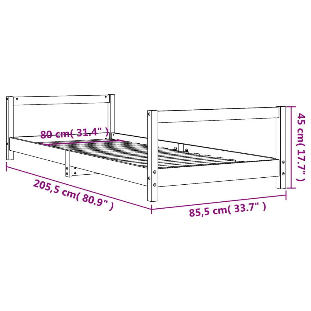 Cadre de lit enfant 70x140 cm en pin massif