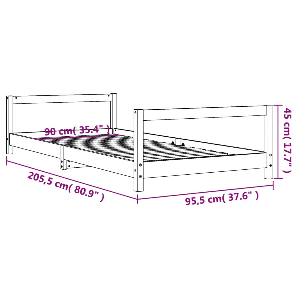 Cadre de lit enfant 70x140 cm en pin massif