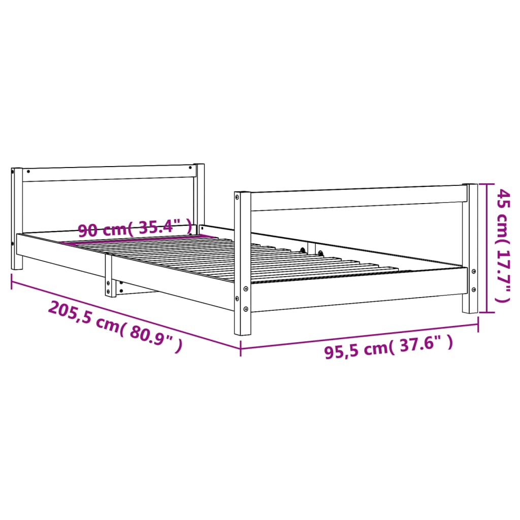 Cadre de lit enfant 70x140 cm en pin massif