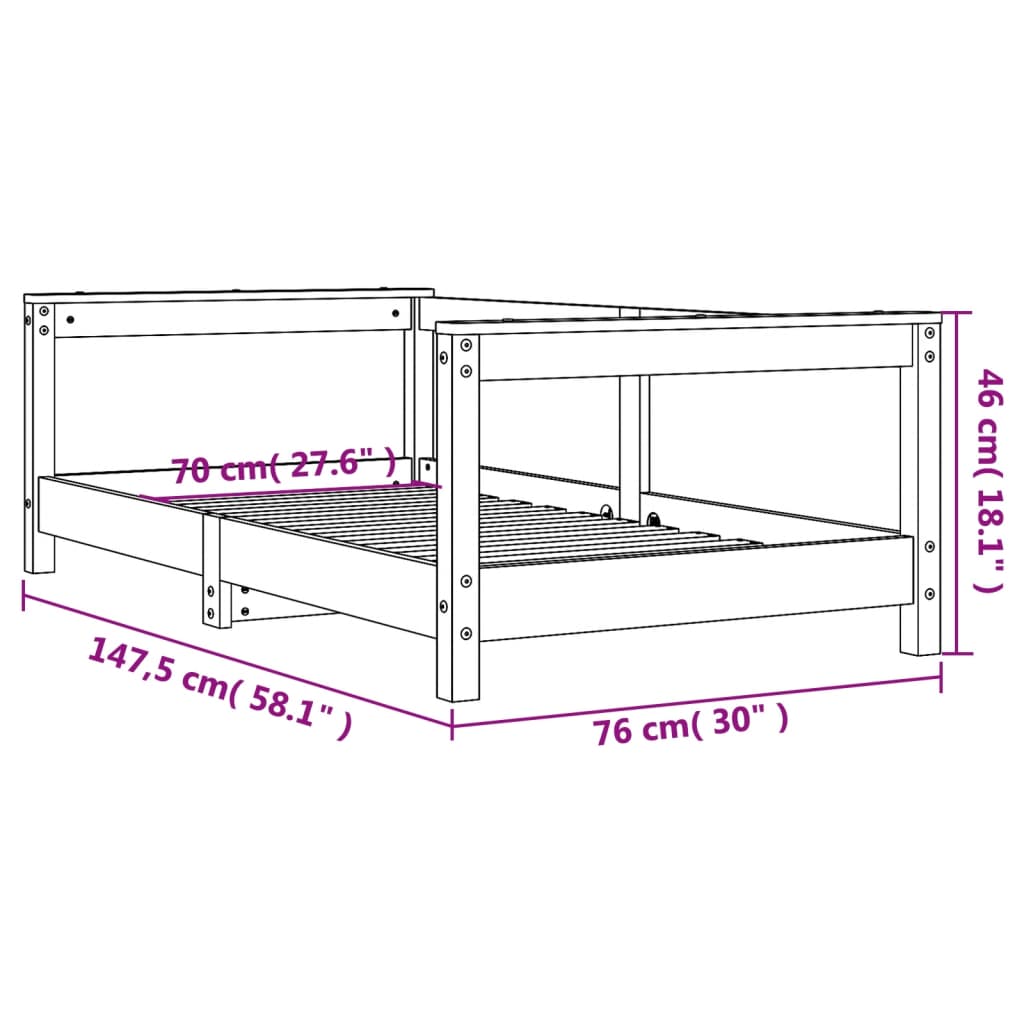 Cadre de lit enfant 70x140 cm en pin massif