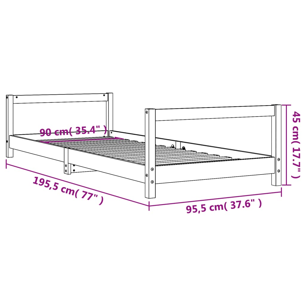 Cadre de lit enfant 70x140 cm en pin massif