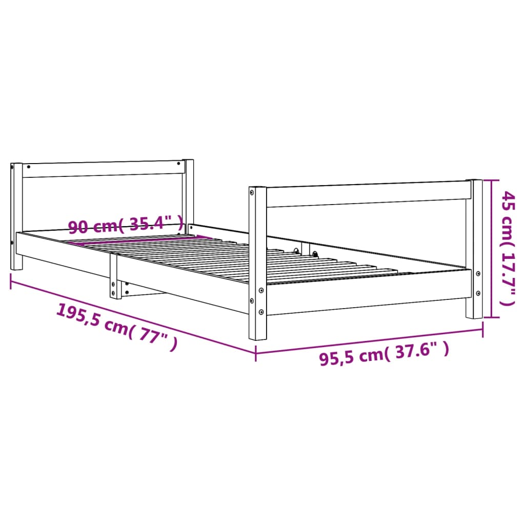 Kinderbedframe 90x190 cm massief grenenhout