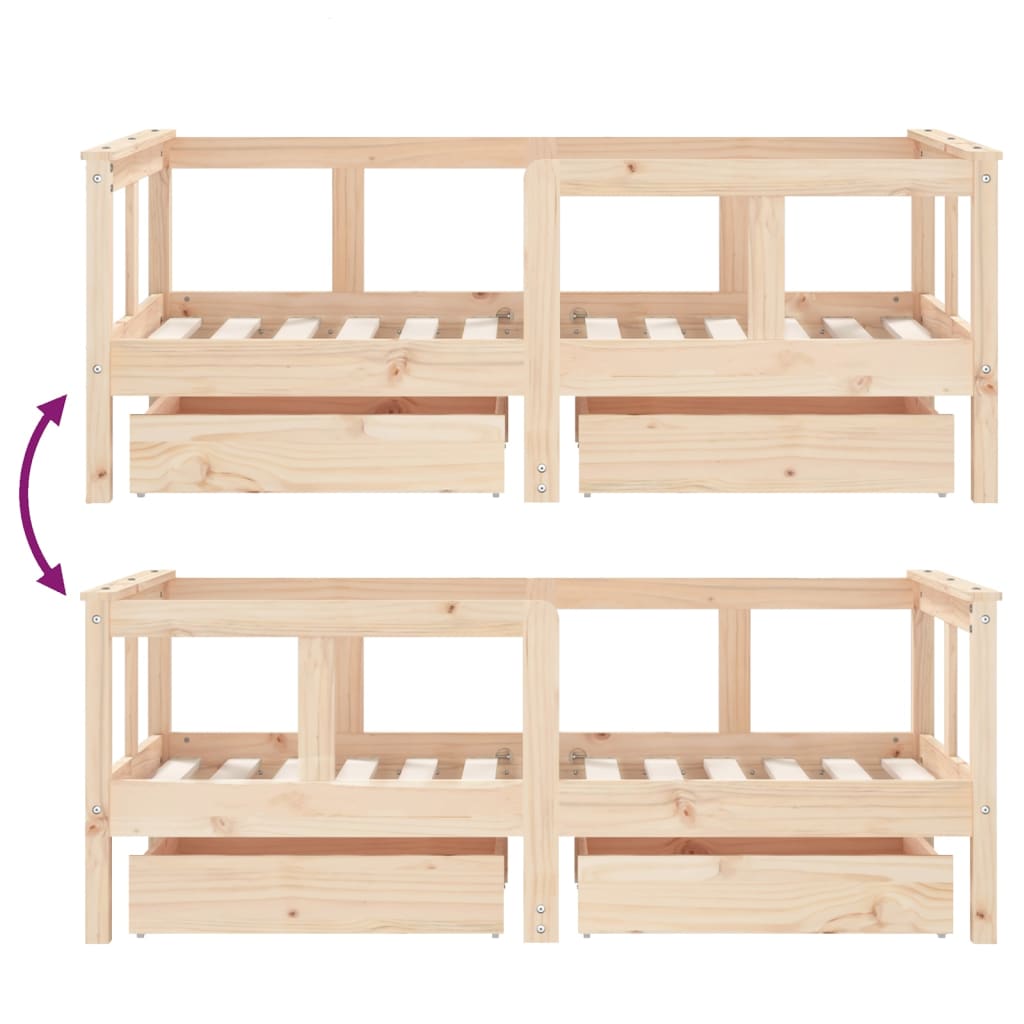 Kinderbedframe met lades 90x200 cm massief grenenhout