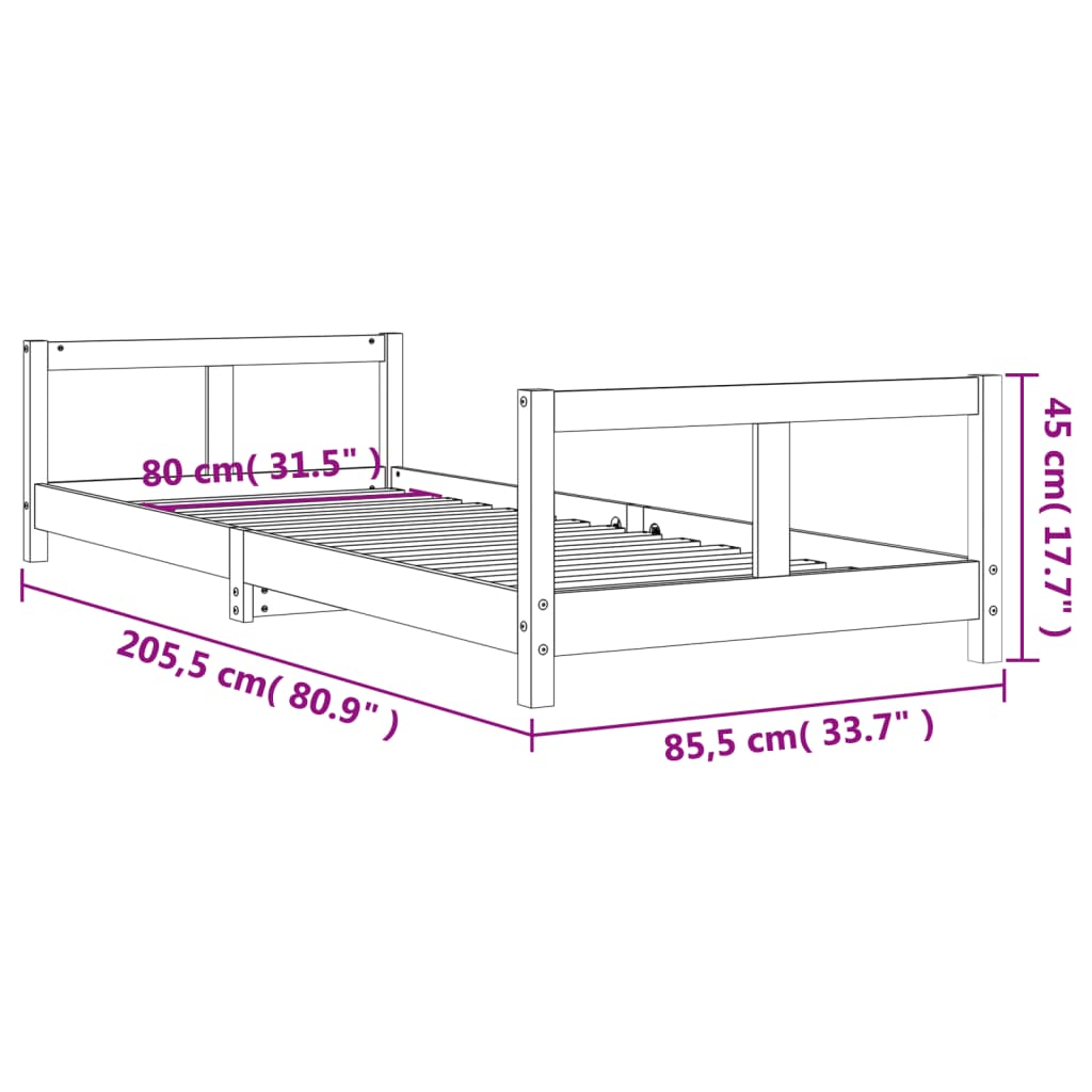 Cadre de lit enfant 80x160 cm en pin massif